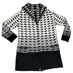 FRESH FX Houndstooth Geo Print Coatigan With Pockets Black/White Size Medium